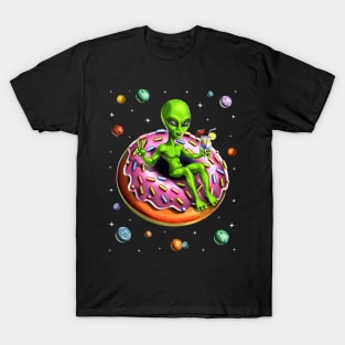 Space Alien Riding Donut T-Shirt